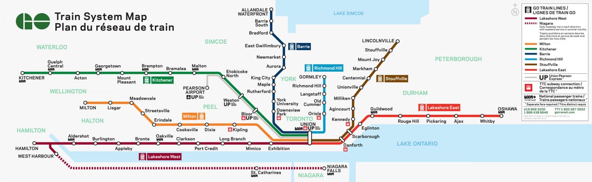 Toronto jechać pociągiem na mapie