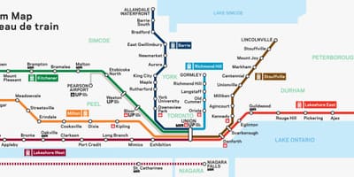 Toronto jechać pociągiem na mapie
